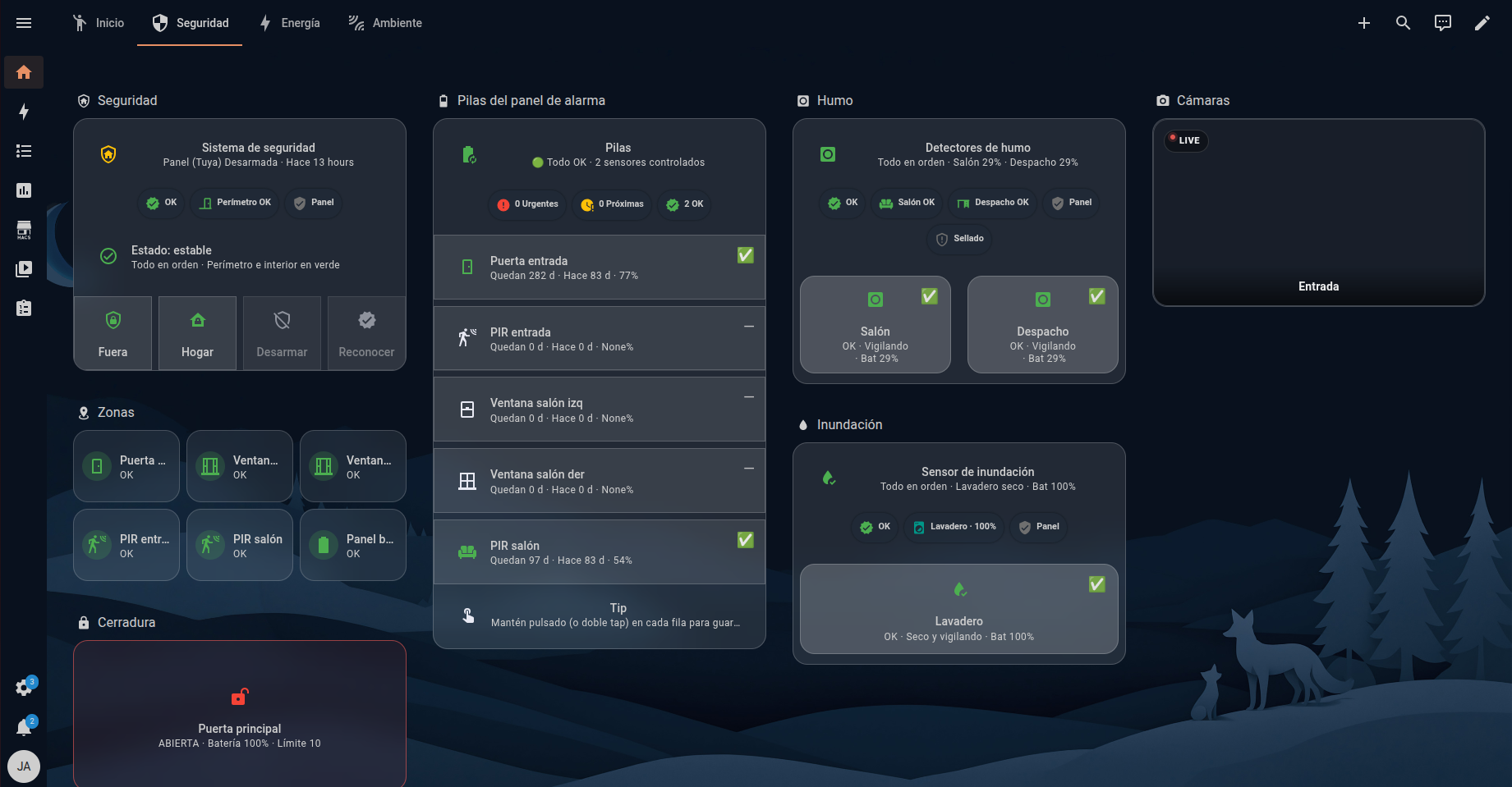 Dashboard de seguridad — Home Assistant